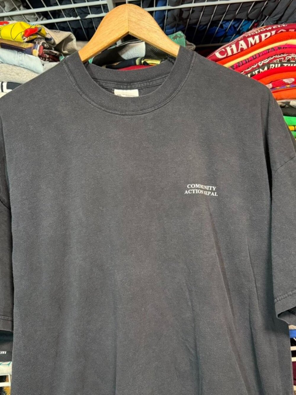 Y2K vintage community action Nepal mountain range graphic t shirt black